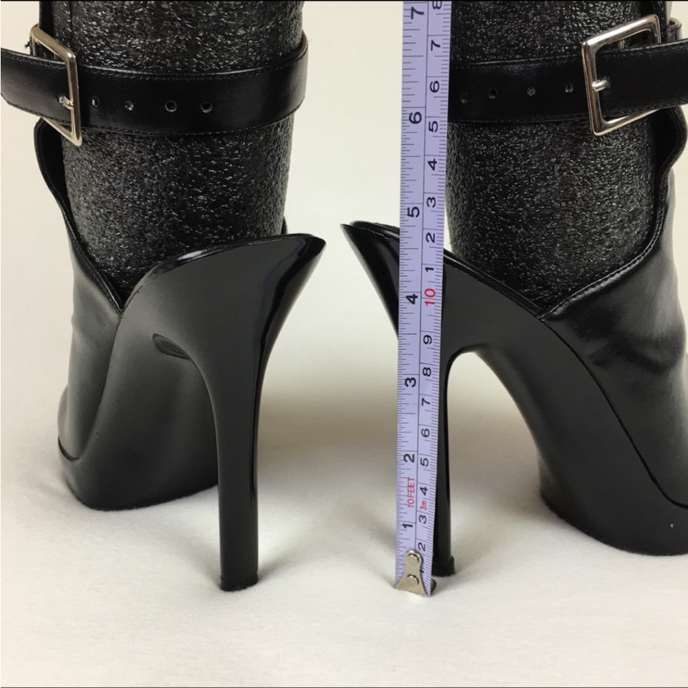 Pleaser Vogue open toe sandal boots black 3 buckle straps mid calf women 7 new - Picture 8 of 8